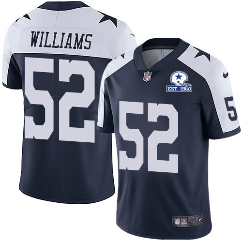 Custom Cowboys #52 Connor Williams Navy Blue Thanksgiving Men’s Stitched With Established In 1960 Patch NFL Vapor Untouchable Limited Throwback Jersey
