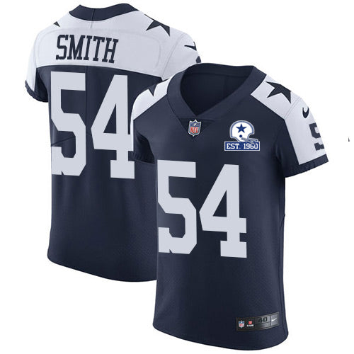 Custom Cowboys #54 Jaylon Smith Navy Blue Thanksgiving Men’s Stitched With Established In 1960 Patch NFL Vapor Untouchable Throwback Elite Jersey