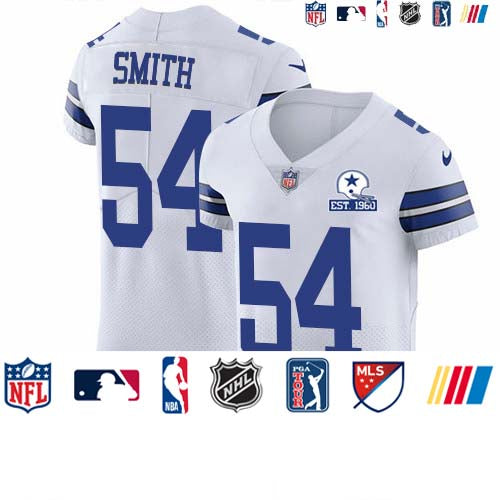 Custom Cowboys #54 Jaylon Smith White Men’s Stitched With Established In 1960 Patch NFL New Elite Jersey