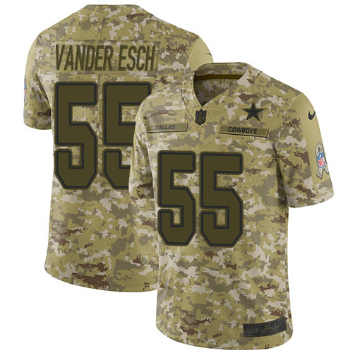 Custom Cowboys #55 Leighton Vander Esch Camo Youth Stitched NFL Limited 2018 Salute to Service Jersey