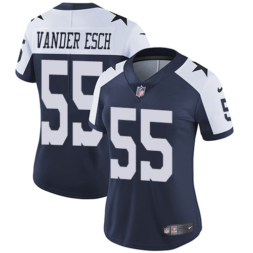Custom Cowboys #55 Leighton Vander Esch Navy Blue Thanksgiving Women’s Stitched NFL Vapor Untouchable Limited Throwback Jersey
