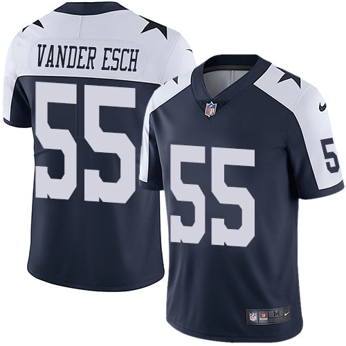 Custom Cowboys #55 Leighton Vander Esch Navy Blue Thanksgiving Youth Stitched NFL Vapor Untouchable Limited Throwback Jersey