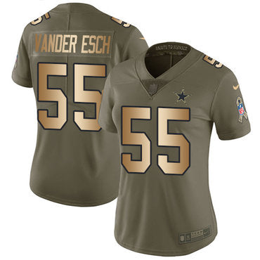 Custom Cowboys #55 Leighton Vander Esch Olive Gold Women’s Stitched NFL Limited 2017 Salute to Service Jersey