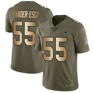 Custom Cowboys #55 Leighton Vander Esch Olive Gold Youth Stitched NFL Limited 2017 Salute to Service Jersey