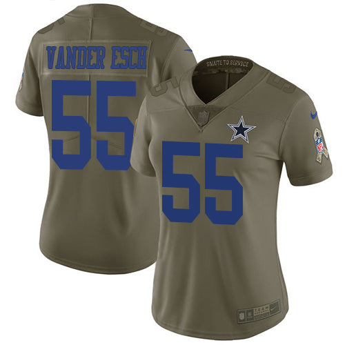 Custom Cowboys #55 Leighton Vander Esch Olive Women’s Stitched NFL Limited 2017 Salute to Service Jersey