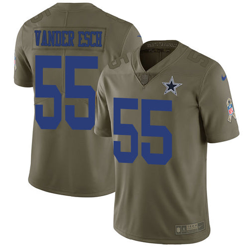 Custom Cowboys #55 Leighton Vander Esch Olive Youth Stitched NFL Limited 2017 Salute to Service Jersey