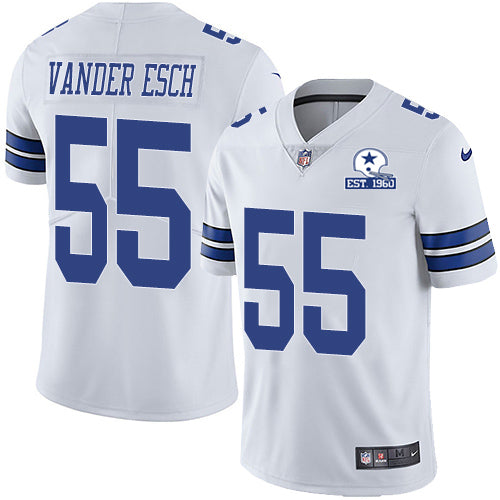 Custom Cowboys #55 Leighton Vander Esch White Men’s Stitched With Established In 1960 Patch NFL Vapor Untouchable Limited Jersey