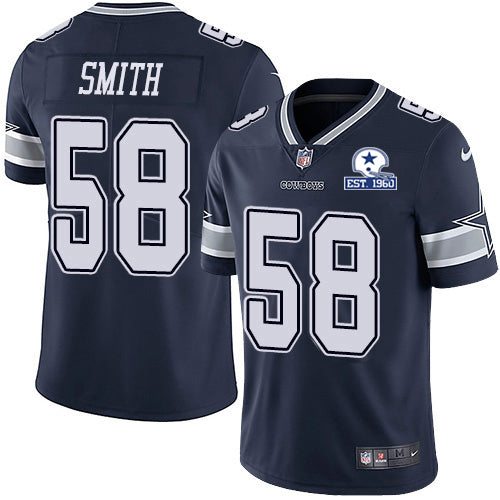 Custom Cowboys #58 Aldon Smith Navy Blue Team Color Men’s Stitched With Established In 1960 Patch NFL Vapor Untouchable Limited Jersey