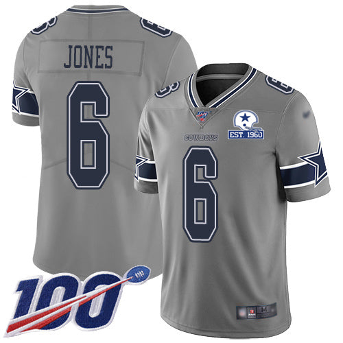 Custom Cowboys #6 Chris Jones Gray Men’s Stitched With Established In 1960 Patch NFL Limited Inverted Legend 100th Season Jersey