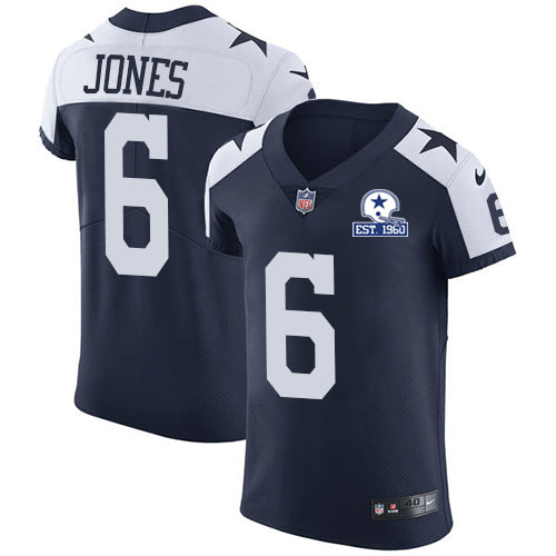Custom Cowboys #6 Chris Jones Navy Blue Thanksgiving Men’s Stitched With Established In 1960 Patch NFL Vapor Untouchable Throwback Elite Jersey