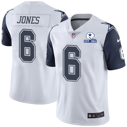 Custom Cowboys #6 Chris Jones White Men’s Stitched With Established In 1960 Patch NFL Limited Rush Jersey