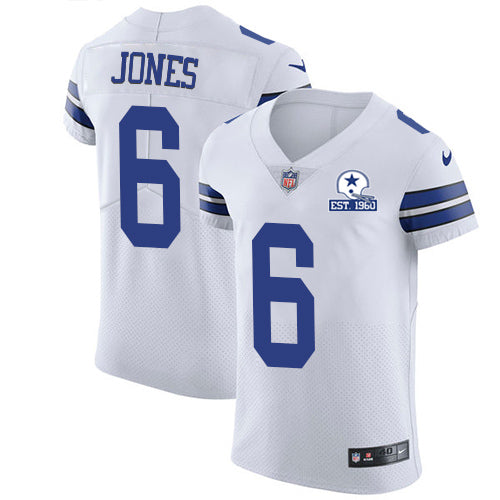 Custom Cowboys #6 Chris Jones White Men’s Stitched With Established In 1960 Patch NFL New Elite Jersey
