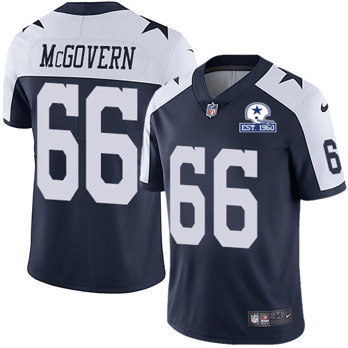Custom Cowboys #66 Connor McGovern Navy Blue Thanksgiving Men’s Stitched With Established In 1960 Patch NFL Vapor Untouchable Limited Throwback Jersey