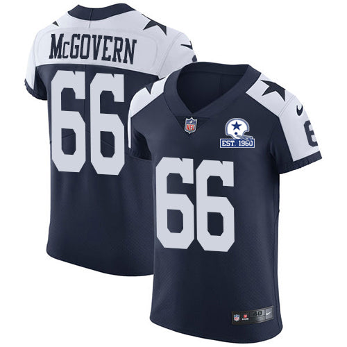 Custom Cowboys #66 Connor McGovern Navy Blue Thanksgiving Men’s Stitched With Established In 1960 Patch NFL Vapor Untouchable Throwback Elite Jersey