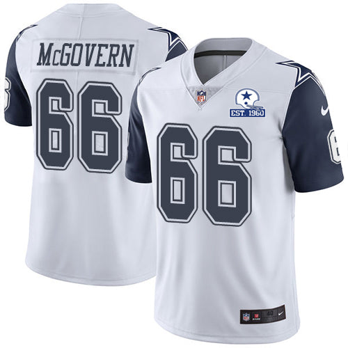 Custom Cowboys #66 Connor McGovern White Men’s Stitched With Established In 1960 Patch NFL Limited Rush Jersey