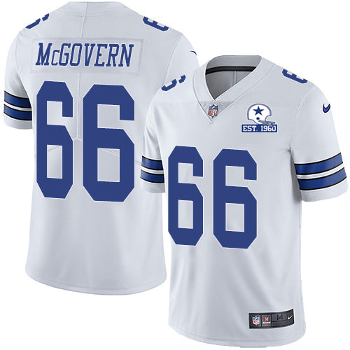 Custom Cowboys #66 Connor McGovern White Men’s Stitched With Established In 1960 Patch NFL Vapor Untouchable Limited Jersey