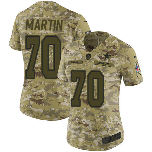 Custom Cowboys #70 Zack Martin Camo Women’s Stitched NFL Limited 2018 Salute to Service Jersey