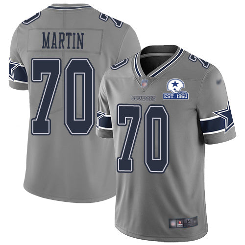 Custom Cowboys #70 Zack Martin Gray Men’s Stitched With Established In 1960 Patch NFL Limited Inverted Legend Jersey