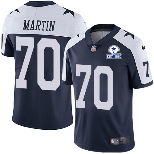 Custom Cowboys #70 Zack Martin Navy Blue Thanksgiving Men’s Stitched With Established In 1960 Patch NFL Vapor Untouchable Limited Throwback Jersey