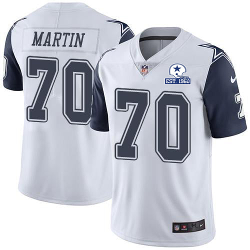 Custom Cowboys #70 Zack Martin White Men’s Stitched With Established In 1960 Patch NFL Limited Rush Jersey