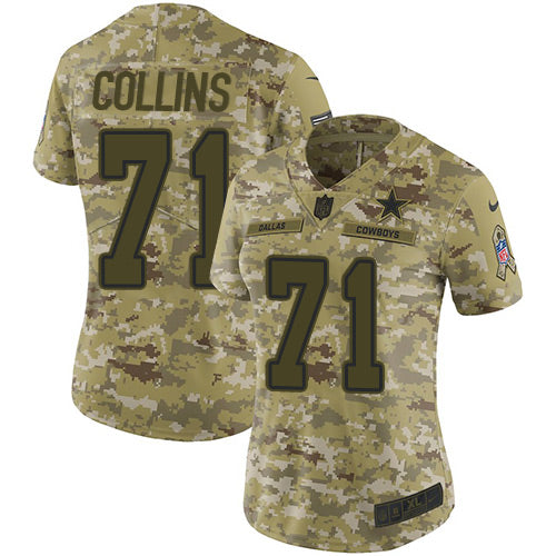 Custom Cowboys #71 La’el Collins Camo Women’s Stitched NFL Limited 2018 Salute to Service Jersey