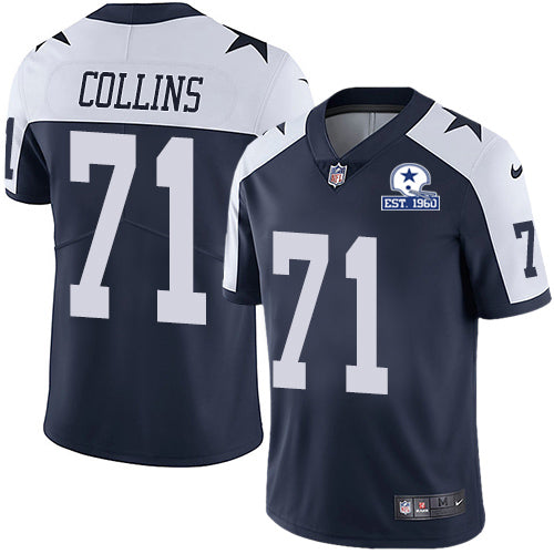 Custom Cowboys #71 La’el Collins Navy Blue Thanksgiving Men’s Stitched With Established In 1960 Patch NFL Vapor Untouchable Limited Throwback Jersey