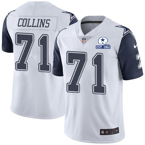Custom Cowboys #71 La’el Collins White Men’s Stitched With Established In 1960 Patch NFL Limited Rush Jersey