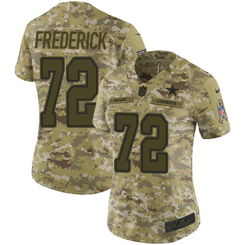 Custom Cowboys #72 Travis Frederick Camo Women’s Stitched NFL Limited 2018 Salute to Service Jersey
