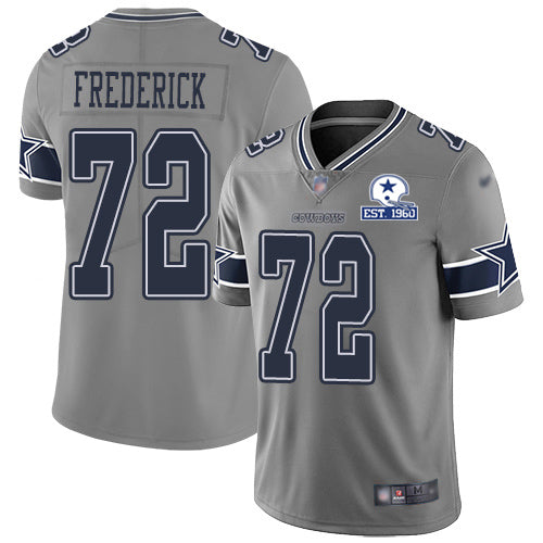 Custom Cowboys #72 Travis Frederick Gray Men’s Stitched With Established In 1960 Patch NFL Limited Inverted Legend Jersey