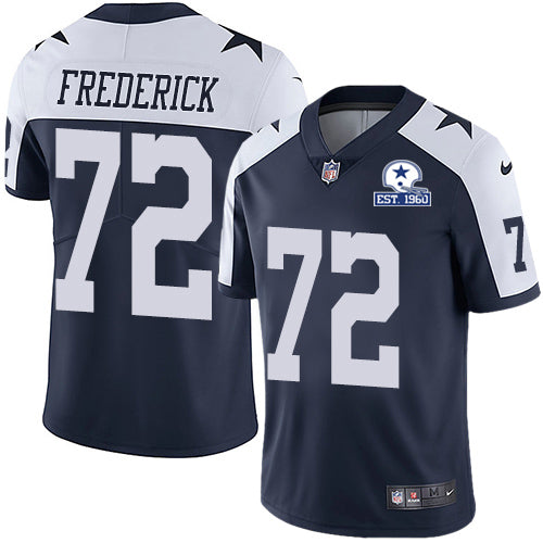 Custom Cowboys #72 Travis Frederick Navy Blue Thanksgiving Men’s Stitched With Established In 1960 Patch NFL Vapor Untouchable Limited Throwback Jersey