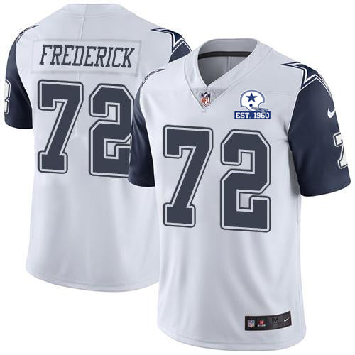 Custom Cowboys #72 Travis Frederick White Men’s Stitched With Established In 1960 Patch NFL Limited Rush Jersey