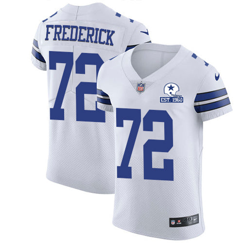 Custom Cowboys #72 Travis Frederick White Men’s Stitched With Established In 1960 Patch NFL New Elite Jersey