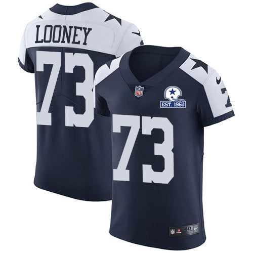 Custom Cowboys #73 Joe Looney Navy Blue Thanksgiving Men’s Stitched With Established In 1960 Patch NFL Vapor Untouchable Throwback Elite Jersey
