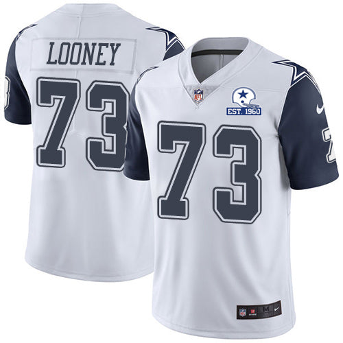 Custom Cowboys #73 Joe Looney White Men’s Stitched With Established In 1960 Patch NFL Limited Rush Jersey