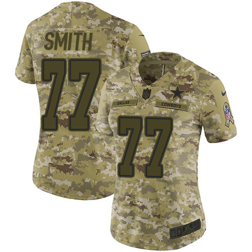 Custom Cowboys #77 Tyron Smith Camo Women’s Stitched NFL Limited 2018 Salute to Service Jersey