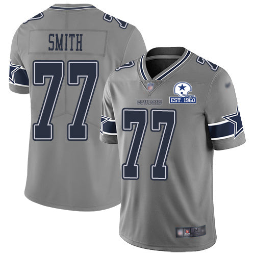 Custom Cowboys #77 Tyron Smith Gray Men’s Stitched With Established In 1960 Patch NFL Limited Inverted Legend Jersey