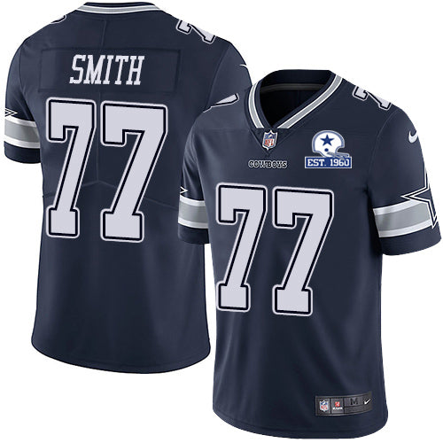 Custom Cowboys #77 Tyron Smith Navy Blue Team Color Men’s Stitched With Established In 1960 Patch NFL Vapor Untouchable Limited Jersey