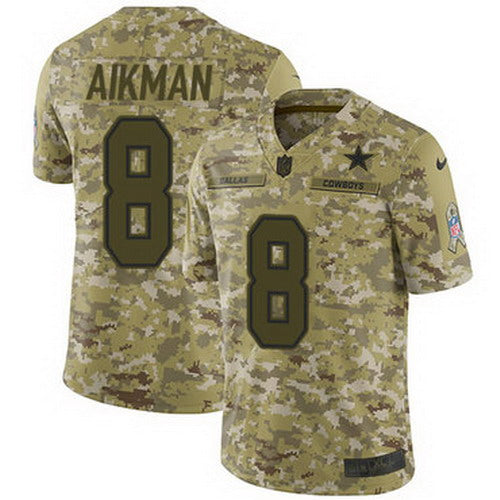 Custom Cowboys #8 Troy Aikman Camo Men’s Stitched NFL Limited 2018 Salute To Service Jersey
