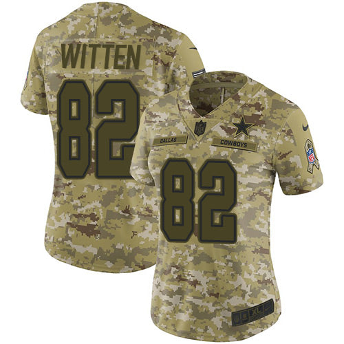 Custom Cowboys #82 Jason Witten Camo Women’s Stitched NFL Limited 2018 Salute to Service Jersey