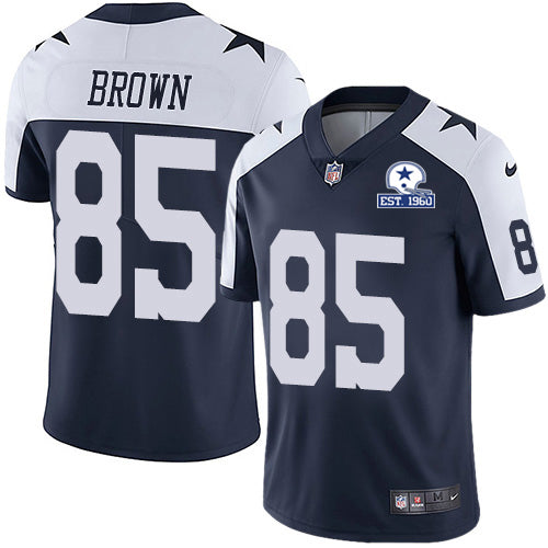 Custom Cowboys #85 Noah Brown Navy Blue Thanksgiving Men’s Stitched With Established In 1960 Patch NFL Vapor Untouchable Limited Throwback Jersey