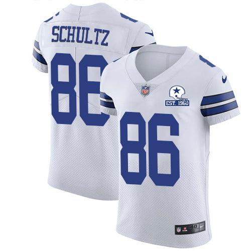 Custom Cowboys #86 Dalton Schultz White Men’s Stitched With Established In 1960 Patch NFL New Elite Jersey