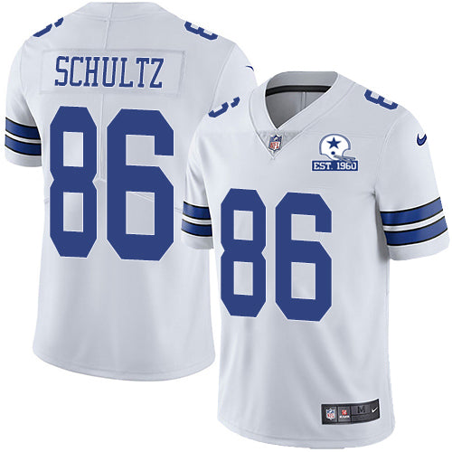 Custom Cowboys #86 Dalton Schultz White Men’s Stitched With Established In 1960 Patch NFL Vapor Untouchable Limited Jersey
