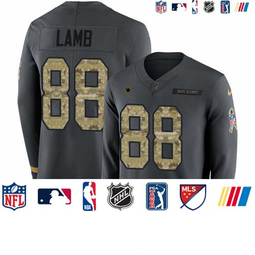 Custom Cowboys #88 CeeDee Lamb Anthracite Salute to Service Men’s Stitched NFL Limited Therma Long Sleeve Jersey