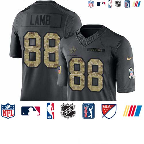 Custom Cowboys #88 CeeDee Lamb Black Men’s Stitched NFL Limited 2016 Salute to Service Jersey