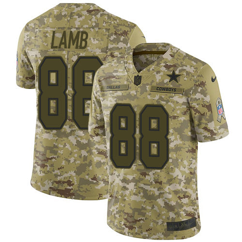 Custom Cowboys #88 CeeDee Lamb Camo Men’s Stitched NFL Limited 2018 Salute To Service Jersey