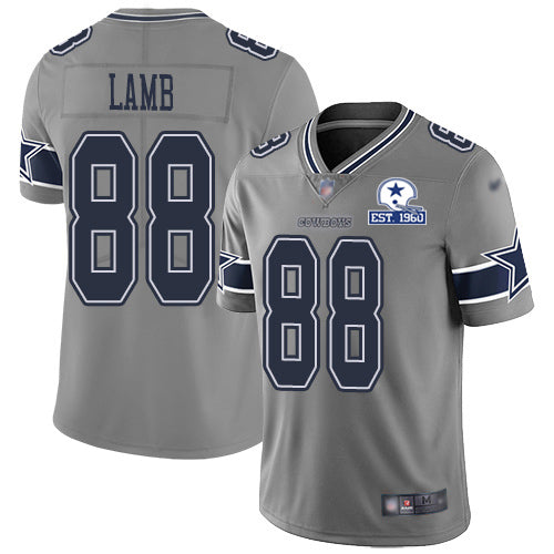 Custom Cowboys #88 CeeDee Lamb Gray Men’s Stitched With Established In 1960 Patch NFL Limited Inverted Legend Jersey