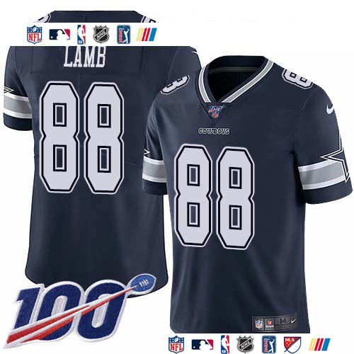 Custom Cowboys #88 CeeDee Lamb Navy Blue Team Color Men’s Stitched NFL 100th Season Vapor Untouchable Limited Jersey