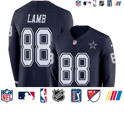 Custom Cowboys #88 CeeDee Lamb Navy Blue Team Color Men’s Stitched NFL Limited Therma Long Sleeve Jersey