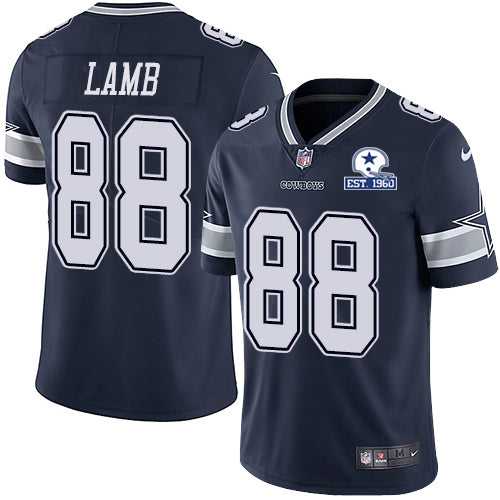 Custom Cowboys #88 CeeDee Lamb Navy Blue Team Color Men’s Stitched With Established In 1960 Patch NFL Vapor Untouchable Limited Jersey