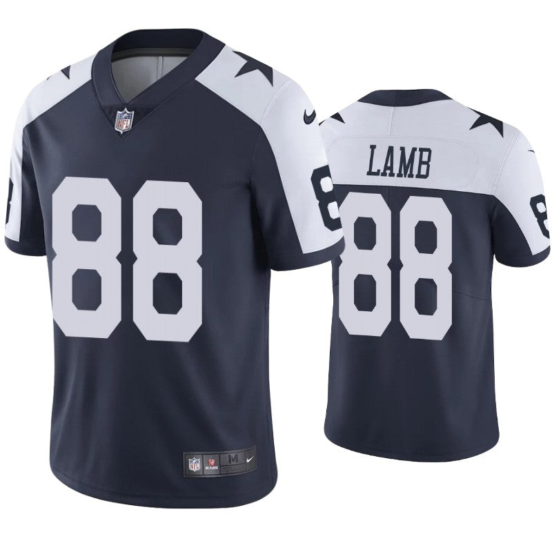Custom Cowboys #88 CeeDee Lamb Navy Blue Thanksgiving Men’s Stitched NFL Vapor Untouchable Limited Throwback Jersey